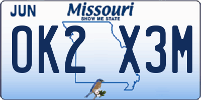 MO license plate OK2X3M