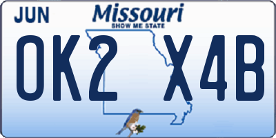 MO license plate OK2X4B
