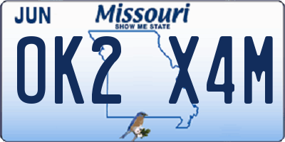 MO license plate OK2X4M