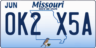 MO license plate OK2X5A