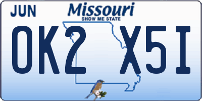 MO license plate OK2X5I