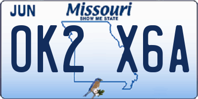 MO license plate OK2X6A