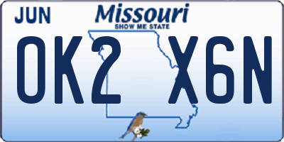 MO license plate OK2X6N