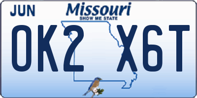 MO license plate OK2X6T