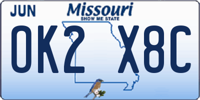 MO license plate OK2X8C