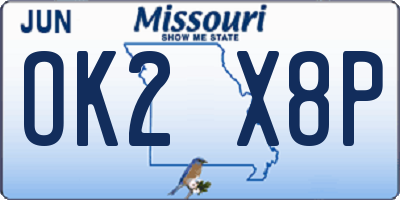 MO license plate OK2X8P