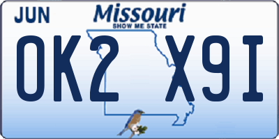 MO license plate OK2X9I