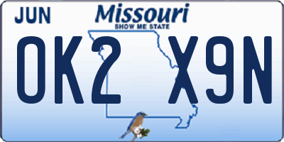 MO license plate OK2X9N