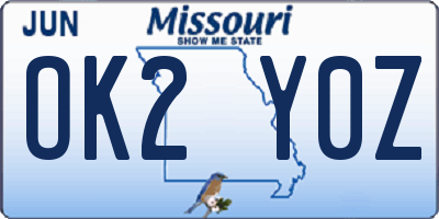 MO license plate OK2Y0Z