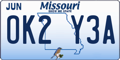 MO license plate OK2Y3A
