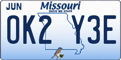 MO license plate OK2Y3E