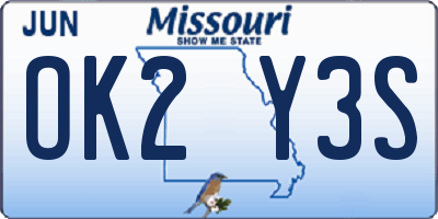 MO license plate OK2Y3S