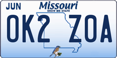 MO license plate OK2Z0A