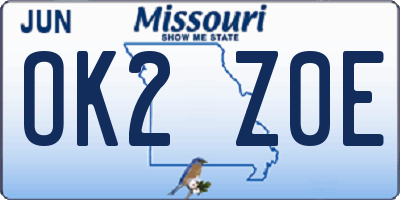 MO license plate OK2Z0E