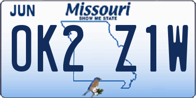 MO license plate OK2Z1W