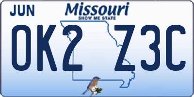 MO license plate OK2Z3C