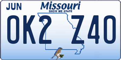 MO license plate OK2Z4O