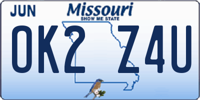 MO license plate OK2Z4U