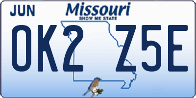 MO license plate OK2Z5E