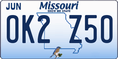 MO license plate OK2Z5O