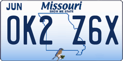 MO license plate OK2Z6X