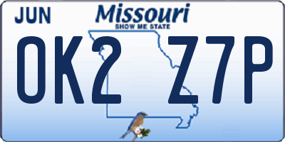 MO license plate OK2Z7P