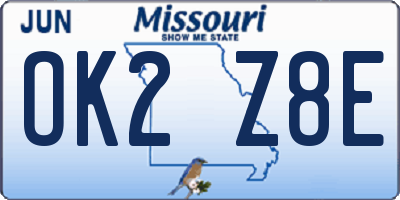 MO license plate OK2Z8E