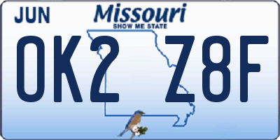 MO license plate OK2Z8F