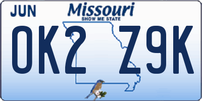 MO license plate OK2Z9K