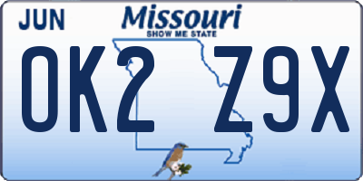 MO license plate OK2Z9X
