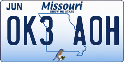 MO license plate OK3A0H