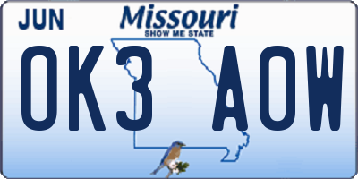 MO license plate OK3A0W