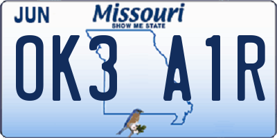 MO license plate OK3A1R