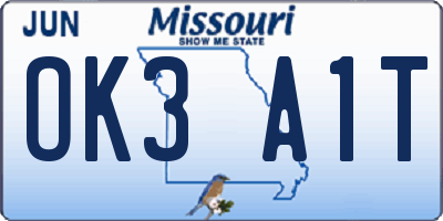 MO license plate OK3A1T