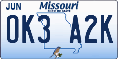 MO license plate OK3A2K