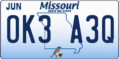 MO license plate OK3A3Q