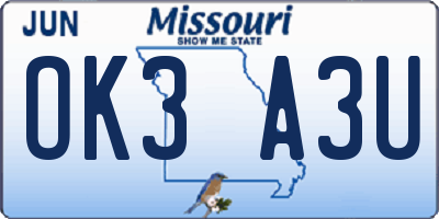 MO license plate OK3A3U
