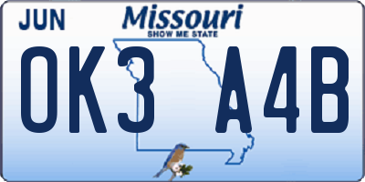 MO license plate OK3A4B