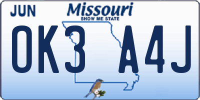 MO license plate OK3A4J