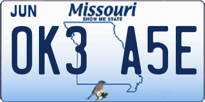 MO license plate OK3A5E
