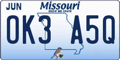 MO license plate OK3A5Q