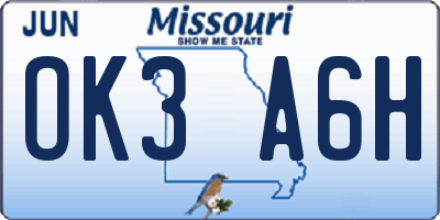 MO license plate OK3A6H