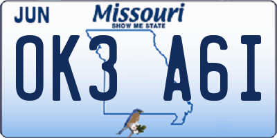 MO license plate OK3A6I