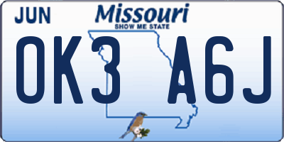 MO license plate OK3A6J