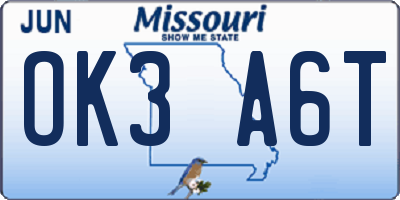 MO license plate OK3A6T
