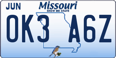 MO license plate OK3A6Z