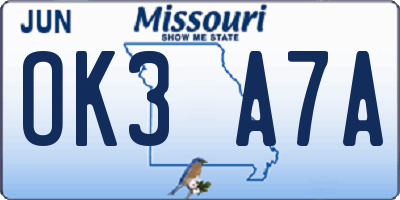 MO license plate OK3A7A