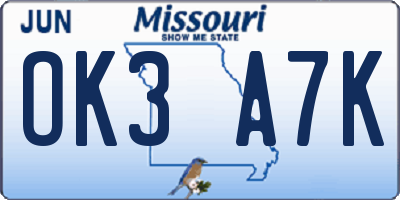 MO license plate OK3A7K
