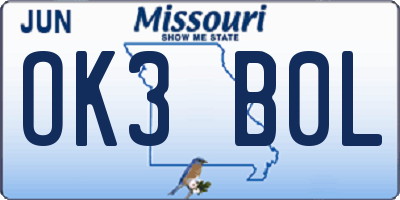 MO license plate OK3B0L
