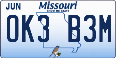MO license plate OK3B3M